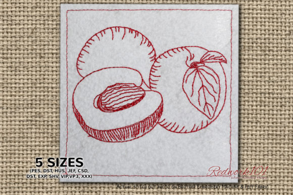 Apricot Fruits with Sliced Redwork: A Delightful Embroidery Design