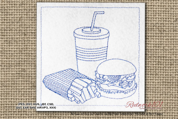 Burger with Fries Redwork Embroidery Design Review