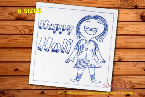 Happy Holi with Cute Girl Redwork Review for Apparel Projects