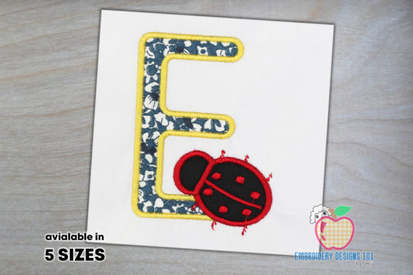 Letter E with a Ladybug: A Delightful Embroidery Design for Boutique Projects