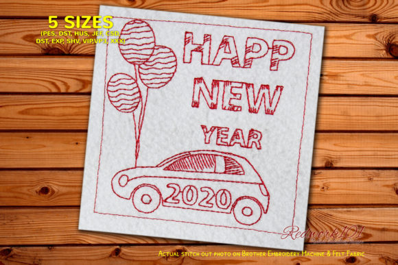 New Year Celebration with Car Redwork: A Festive Embroidery Design Review