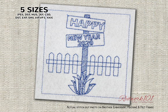 Sign Board with New Year Text Redwork Review