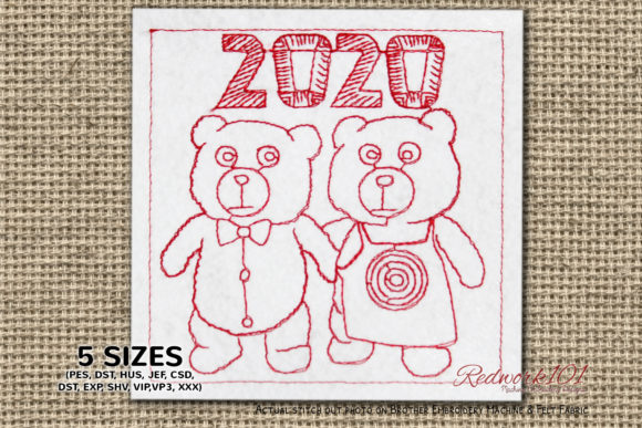 Teddy Bear Couple New Year Celebration Embroidery Design Review